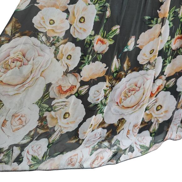 Belle France Women's Sz M Grey Pink Floral V Neck Silk Long Sleeve Top Sheer - Picture 2 of 7